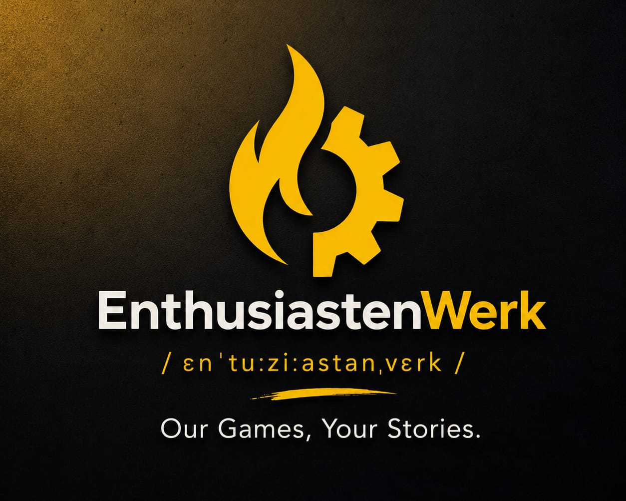 EnthusiastenWerk — flame and gear logo
